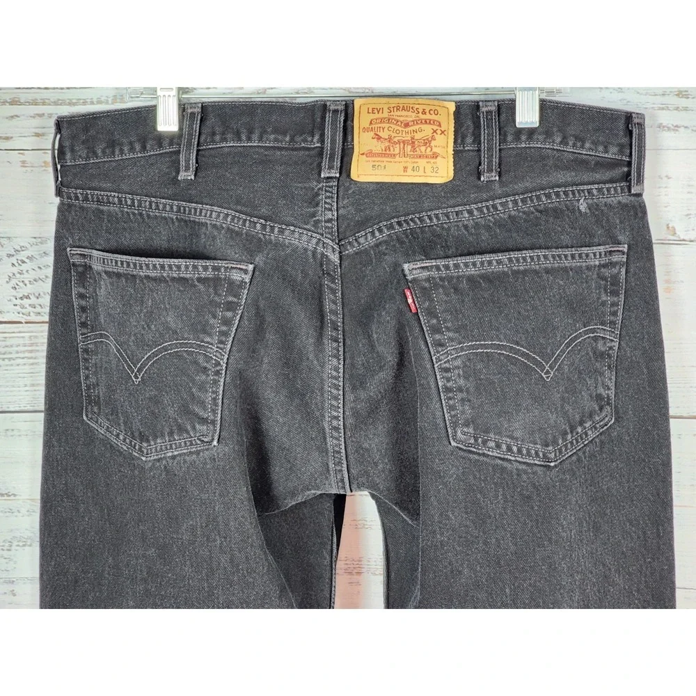 Vintage Levis 501 Jeans Mens 40x32 Original Fit Black Wash Button Fly Denim